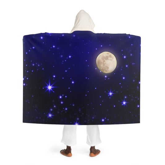 STERNENHIMMEL MOND • Kapuzen Kuscheldecke Dunkelblau • Wohndecke Sherpa 130cm x 180cm