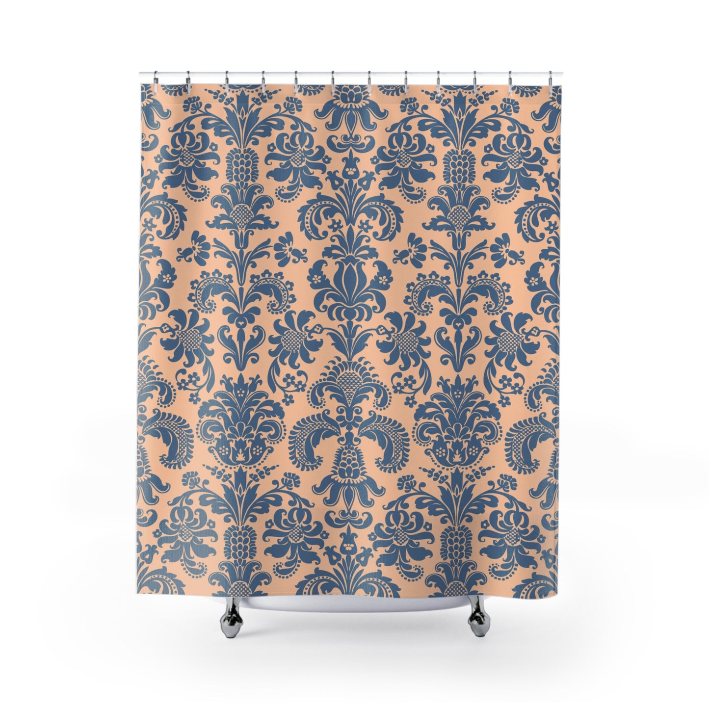 FLORALES BAROCK MUSTER - ELEGANT LUXURIÖSES DESIGN • Duschvorhang 180x200 cm Beige Blau