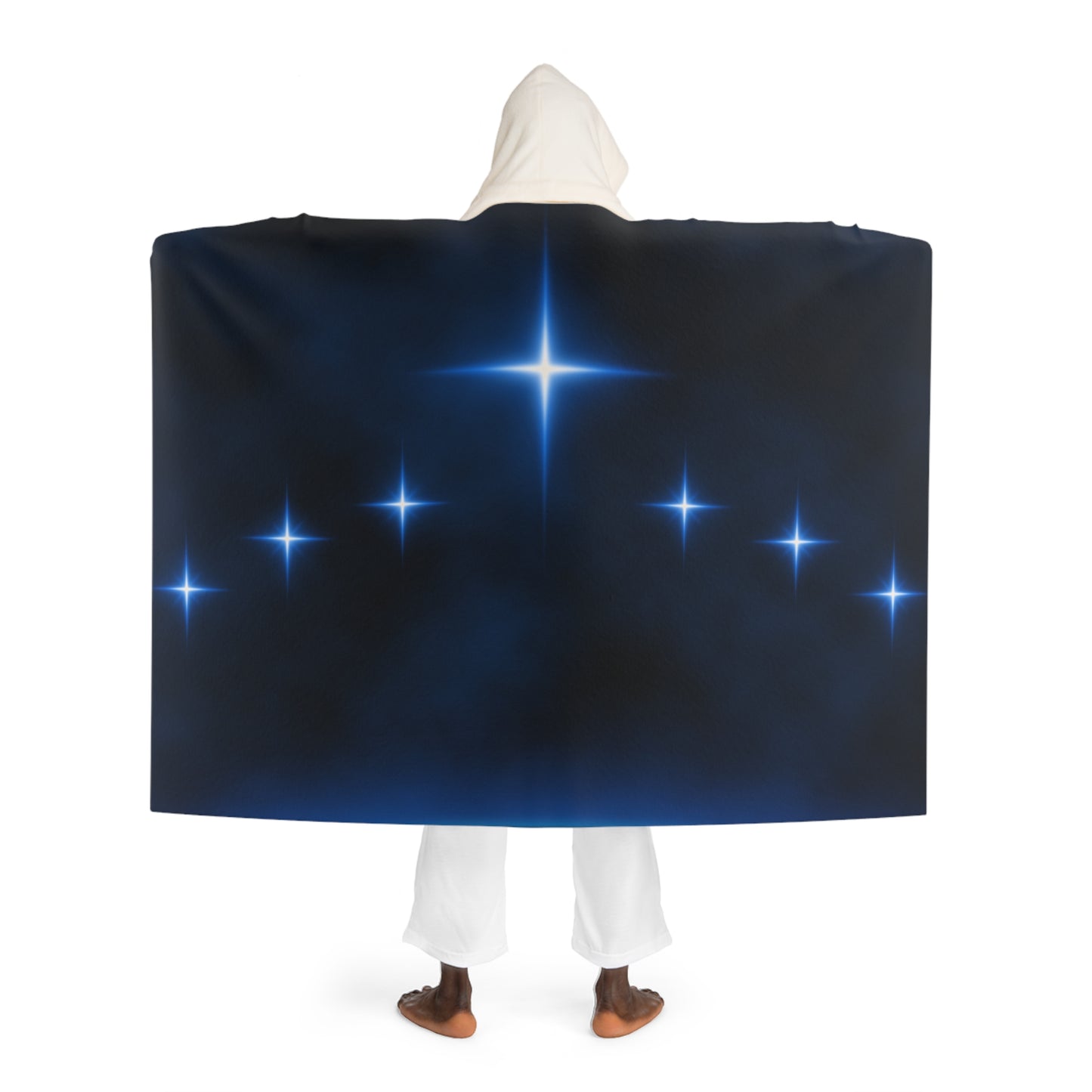 STERNEN MAGIE • Kapuzen Kuscheldecke Dunkelblau • Wohndecke Sherpa 130cm x 180cm