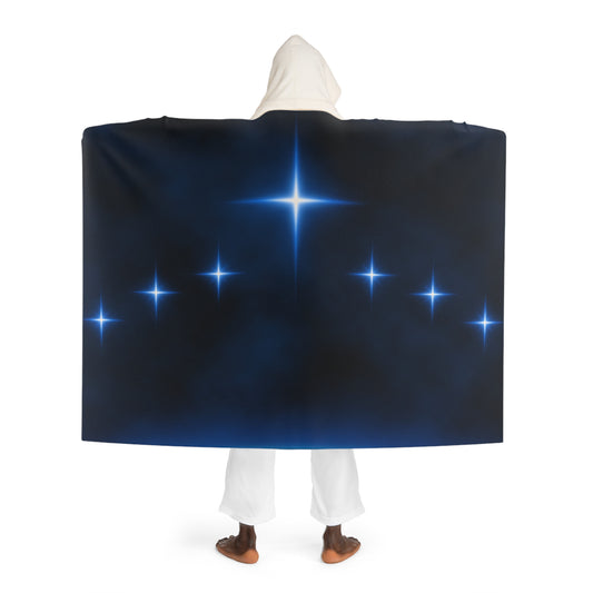 STERNEN MAGIE • Kapuzen Kuscheldecke Dunkelblau • Wohndecke Sherpa 130cm x 180cm