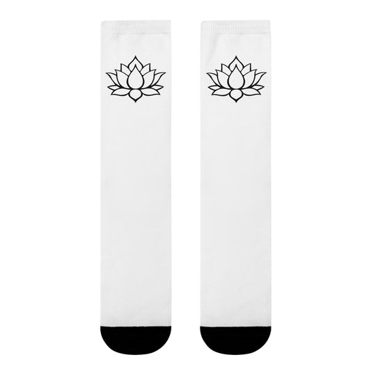 LOTUSBLUMEN ZEICHNUNG • Pflanzenmotiv Minimalistische Socken • Spirituelle Crew Socken Weiß mit Motiv