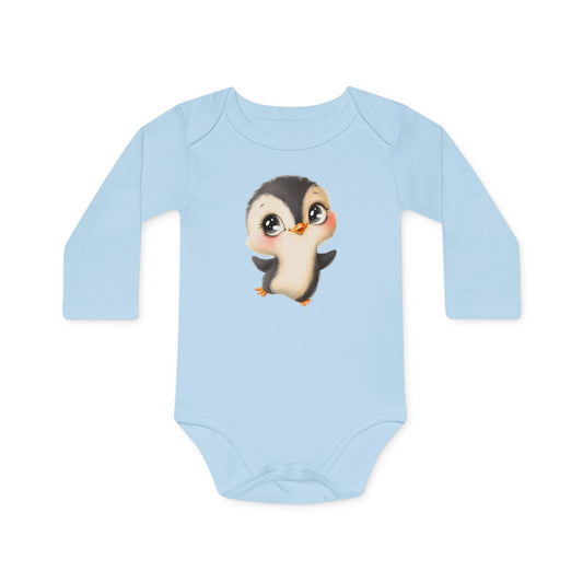 PINGUIN COMIC ZEICHNUNG NIEDLICH SÜß • Baby Body Langarm mit Tiermotiv Print • Mädchen & Jungen • BIO Baumwolle 🌿