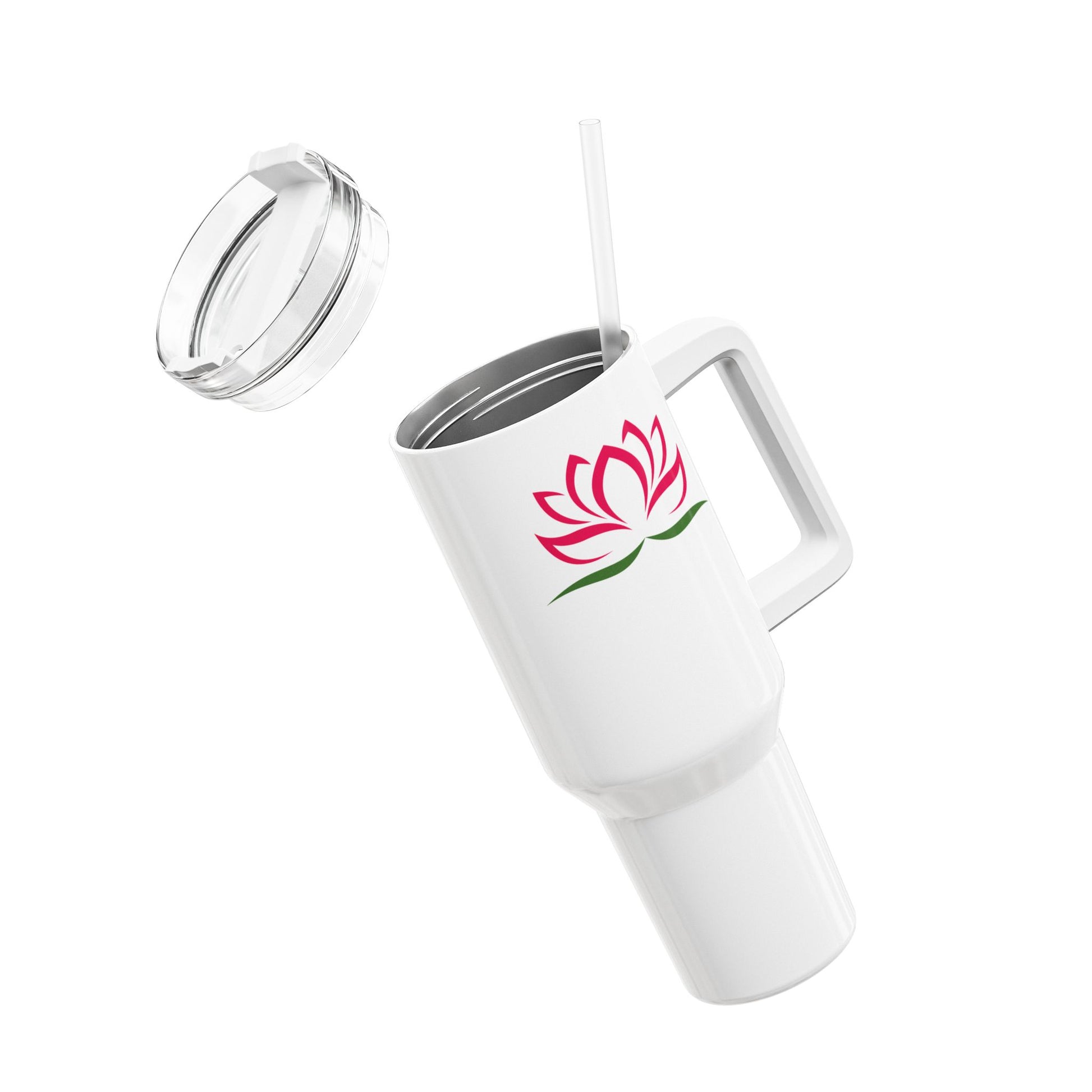 LOTUSBLUME PINK MOTIV • Tumbler mit Henkel & Strohhalm • XXL Reisebecher 1,2L - YOGA SANTA