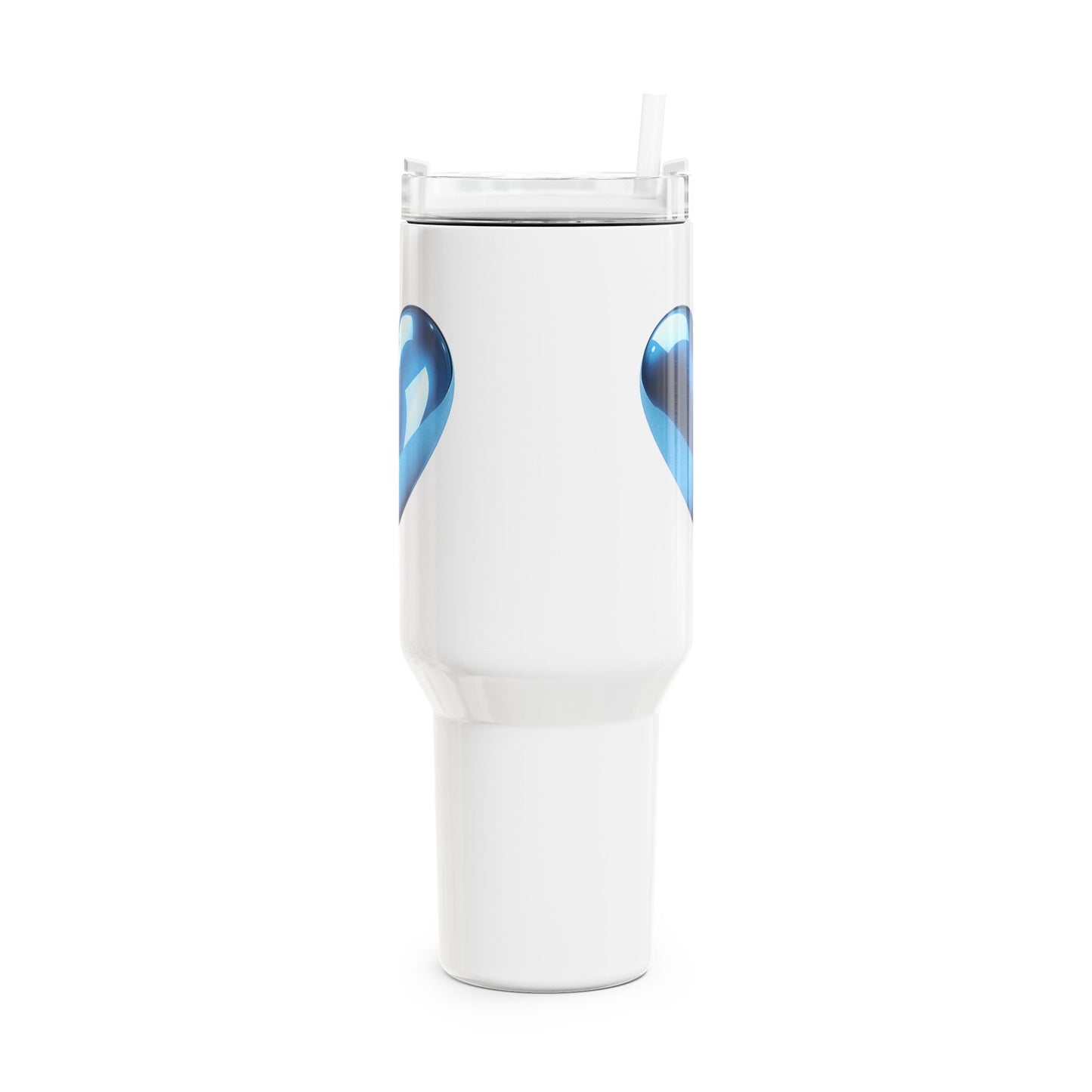 BLAUES HERZ GLÄNZEN 3D ILLUSION • Tumbler mit Henkel & Strohhalm • XXL Reisebecher 1,2L
