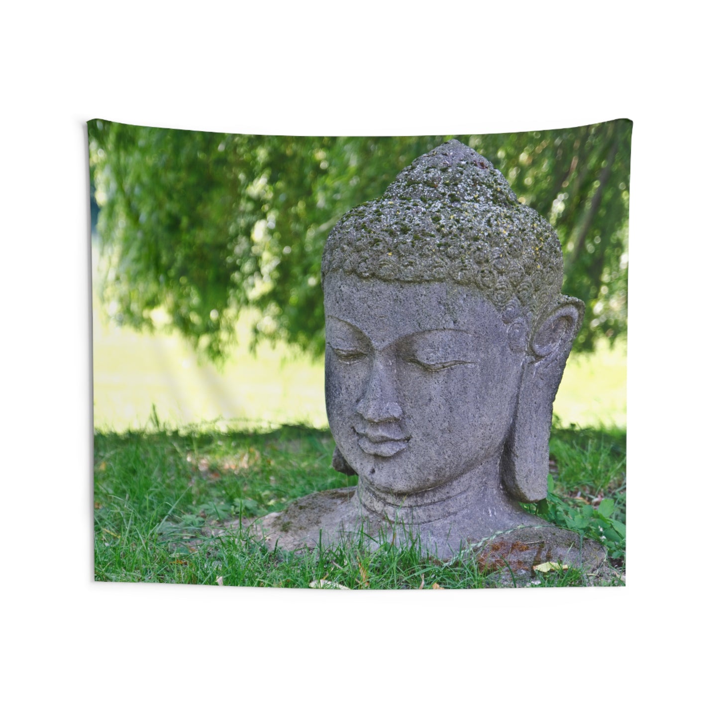 BUDDHAFIGUR IN NATUR GRÜNE PFLANZENBLÄTTER • Wandtuch • Wandttepich • Wanddekor in v. Größen bis XXL