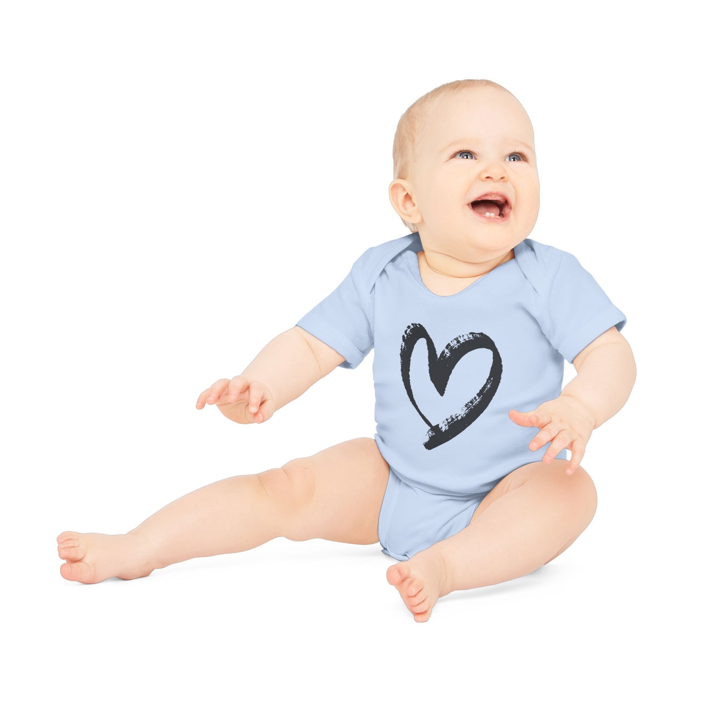 HERZ BILDCHEN HERZCHEN MOTIV HANDGEZEICHNET • Niedlich süßer Baby Body Kurzarm • Mädchen & Jungen • BIO Baumwolle 🌿