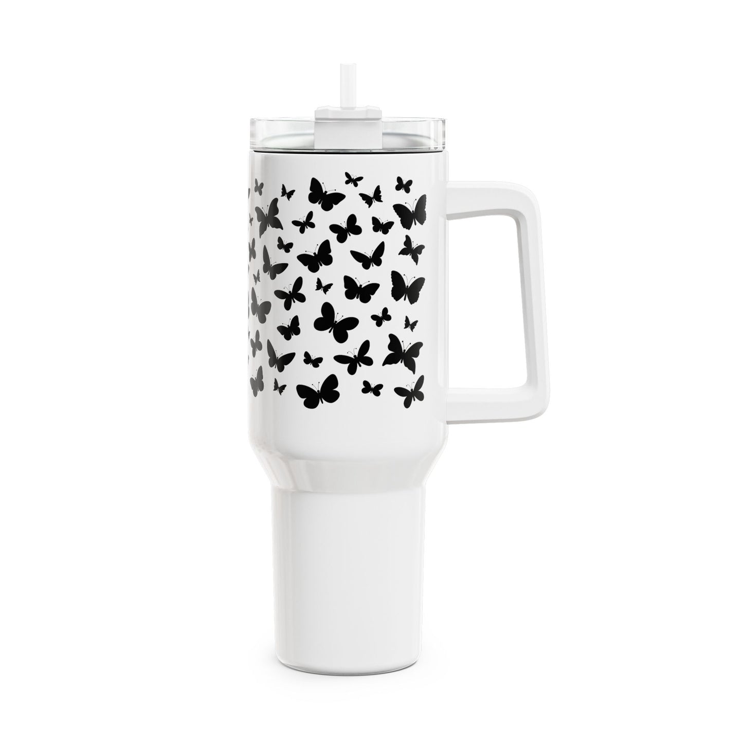 SCHMETTERLINGS MUSTER FALTER TIERMOTIV • Tumbler mit Henkel & Strohhalm • XXL Reisebecher 1,2L