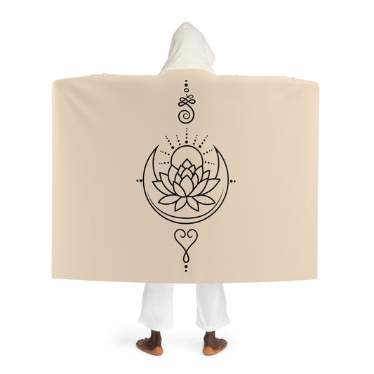 SONNE MOND, LOTUS, UNENDLICHER EWIGER KNOTEN • Spirituelle Kapuzen Kuscheldecke Beige • Sherpa 130cm x 180cm