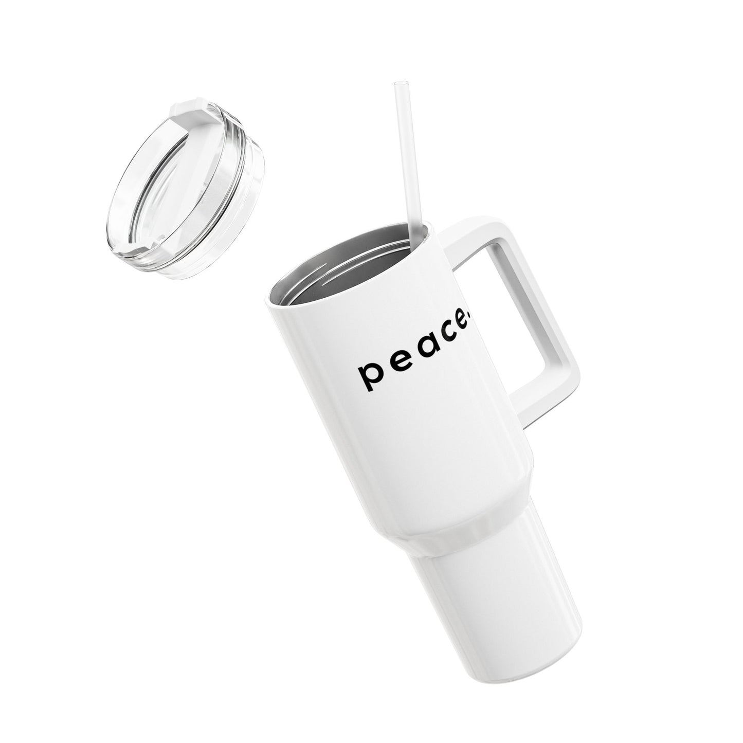 PEACE Spruch Friedenszeichen Botschaft • Tumbler mit Henkel & Strohhalm • XXL Reisebecher 1,2L