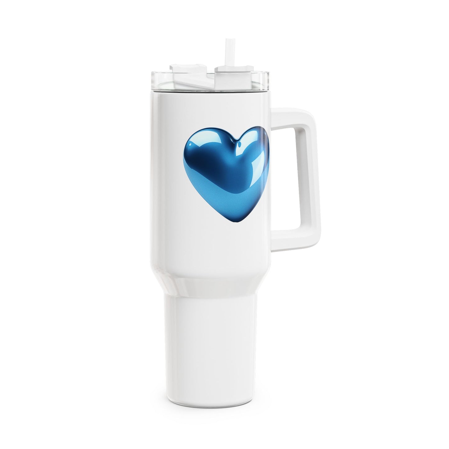 BLAUES HERZ GLÄNZEN 3D ILLUSION • Tumbler mit Henkel & Strohhalm • XXL Reisebecher 1,2L