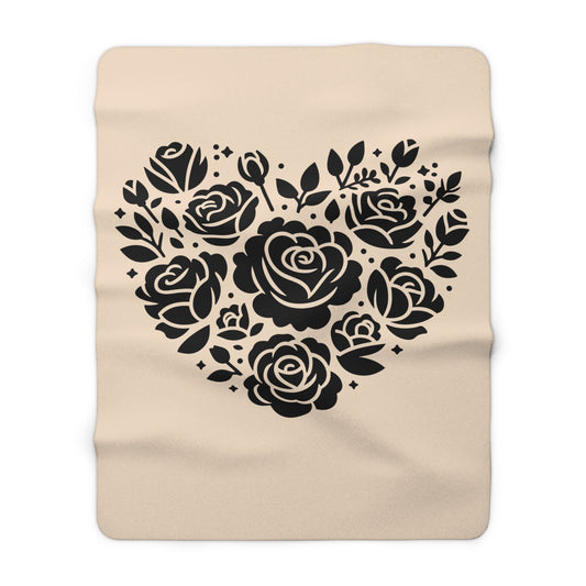 HERZ AUS ROSEN • Liebesbeweis Geschenk, LOVE Liebesbotschaft • Meditationsdecke Beige & CremeWeiß • Sherpa Wohndecke 130x150cm & 150x200cm