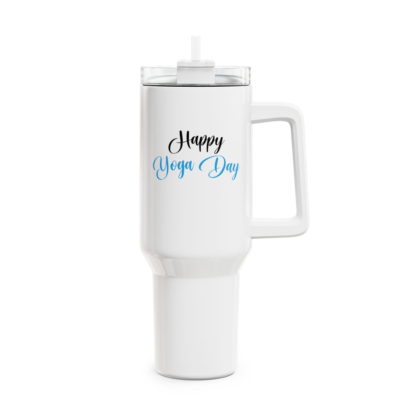 HAPPY YOGA DAY - YOGA BECHER • Tumbler mit Henkel & Strohhalm • XXL Reisebecher 1,2L - YOGA SANTA