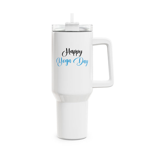 HAPPY YOGA DAY - YOGA BECHER • Tumbler mit Henkel & Strohhalm • XXL Reisebecher 1,2L - YOGA SANTA
