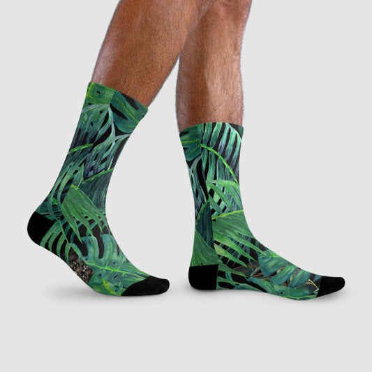 DSCHUNGEL FARNBLÄTTER PFLANZEN • HAPPY SOCKS Crew Socken Grün mit Motiv
