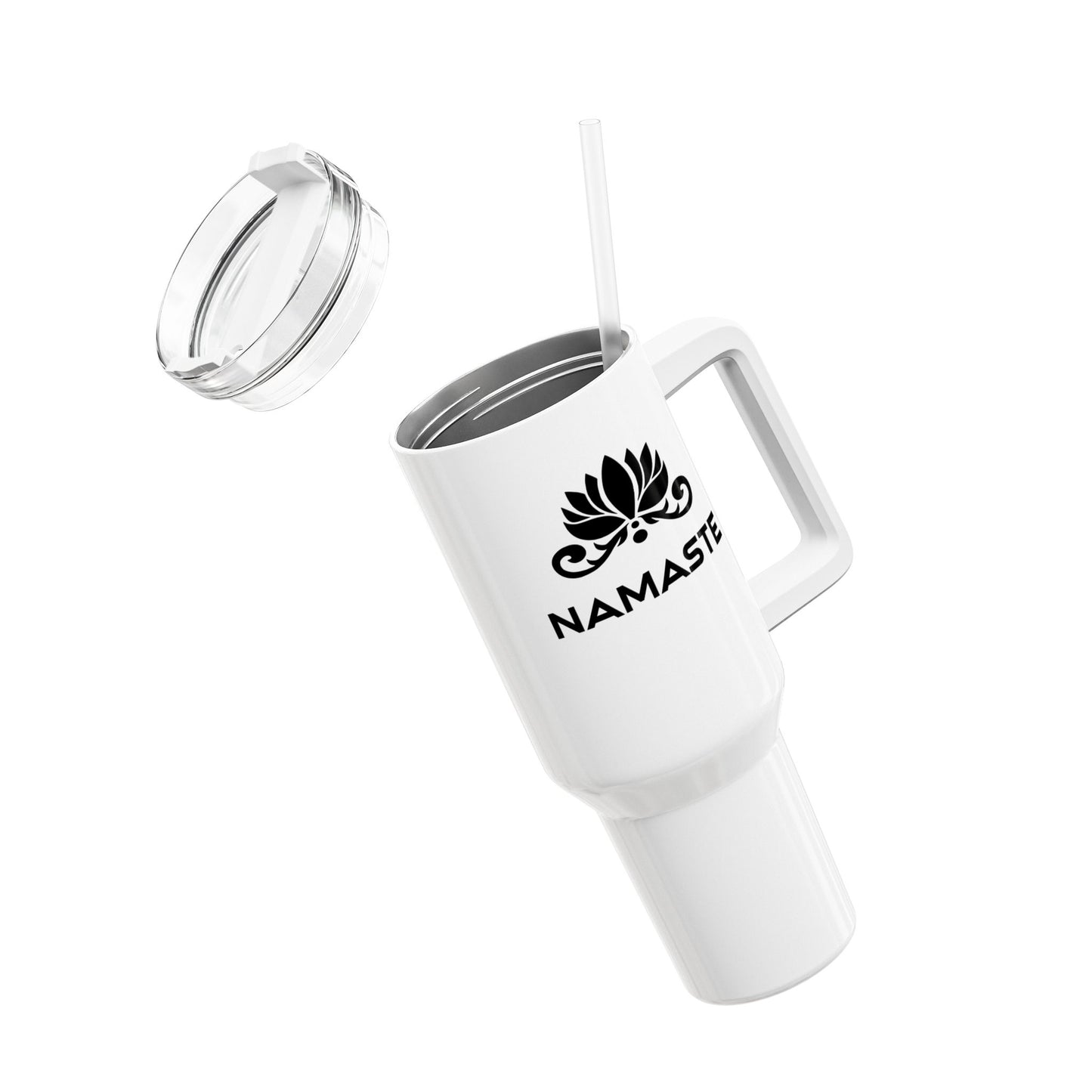 NAMASTE SPRUCH YOGA LOTUSBLÜTE • Tumbler mit Henkel & Strohhalm • XXL Reisebecher 1,2L