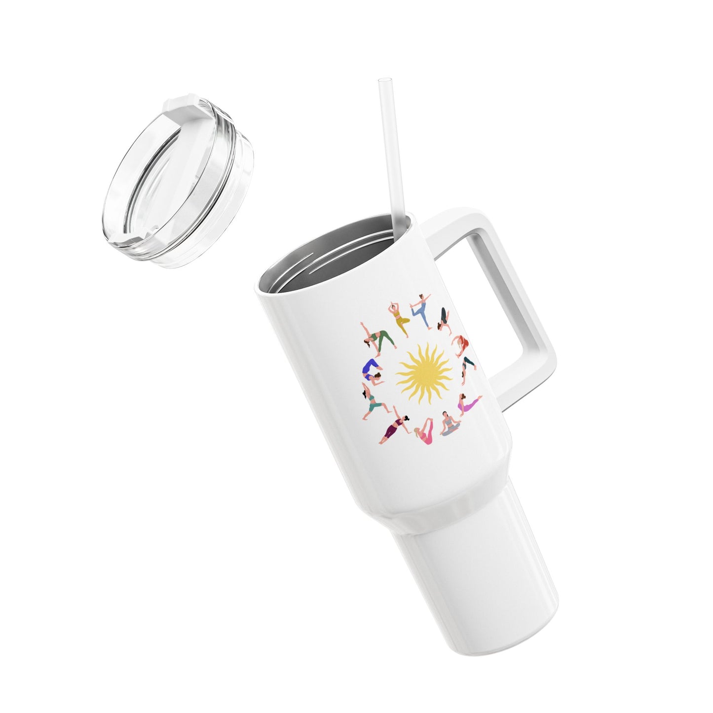 YOGA POSEN ASANAS POSITIONEN • Tumbler mit Henkel & Strohhalm • XXL Reisebecher 1,2L