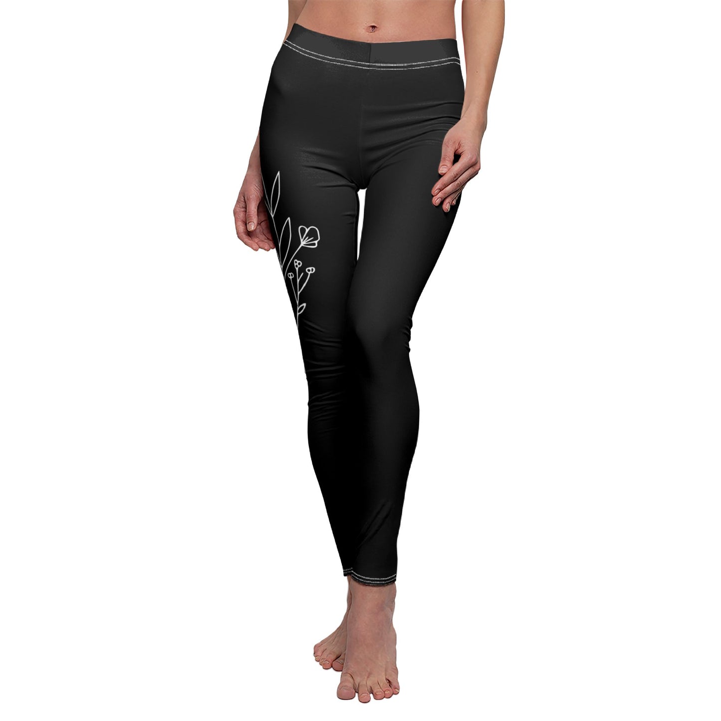 BLUMEN BLUMENZEICHNUNG MOTIV FLORAL • Elegante Damen Leggins Schwarz • Beste Leggings für Sport & Freizeit
