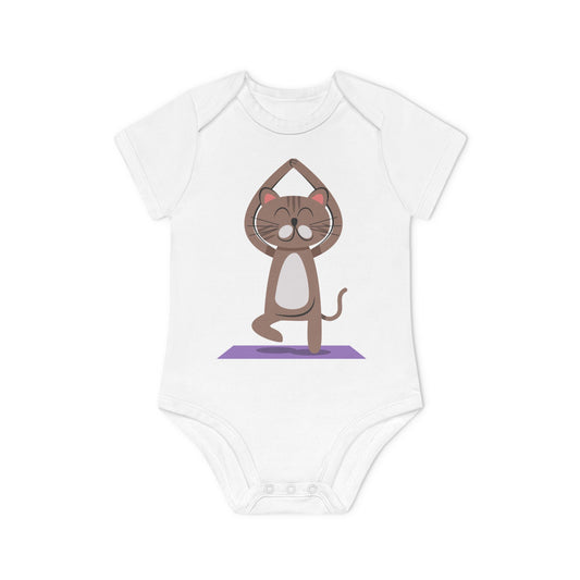 KATZE YOGA POSE BAUM TIERYOGA • Niedlich süßer Baby Body Kurzarm • Mädchen & Jungen • BIO Baumwolle 🌿