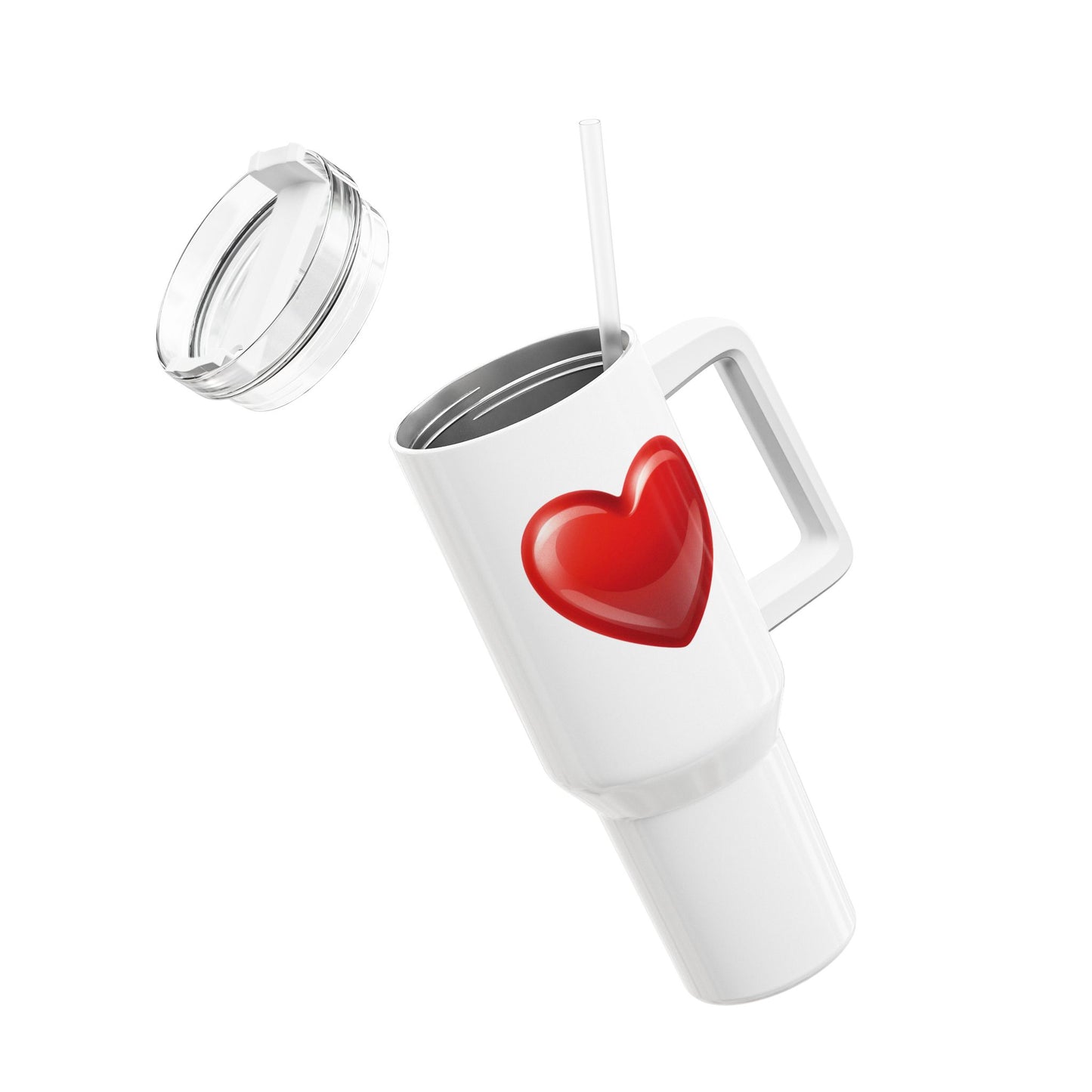 HERZ ROT HERZCHEN KNALLROT • Tumbler mit Henkel & Strohhalm • XXL Reisebecher 1,2L