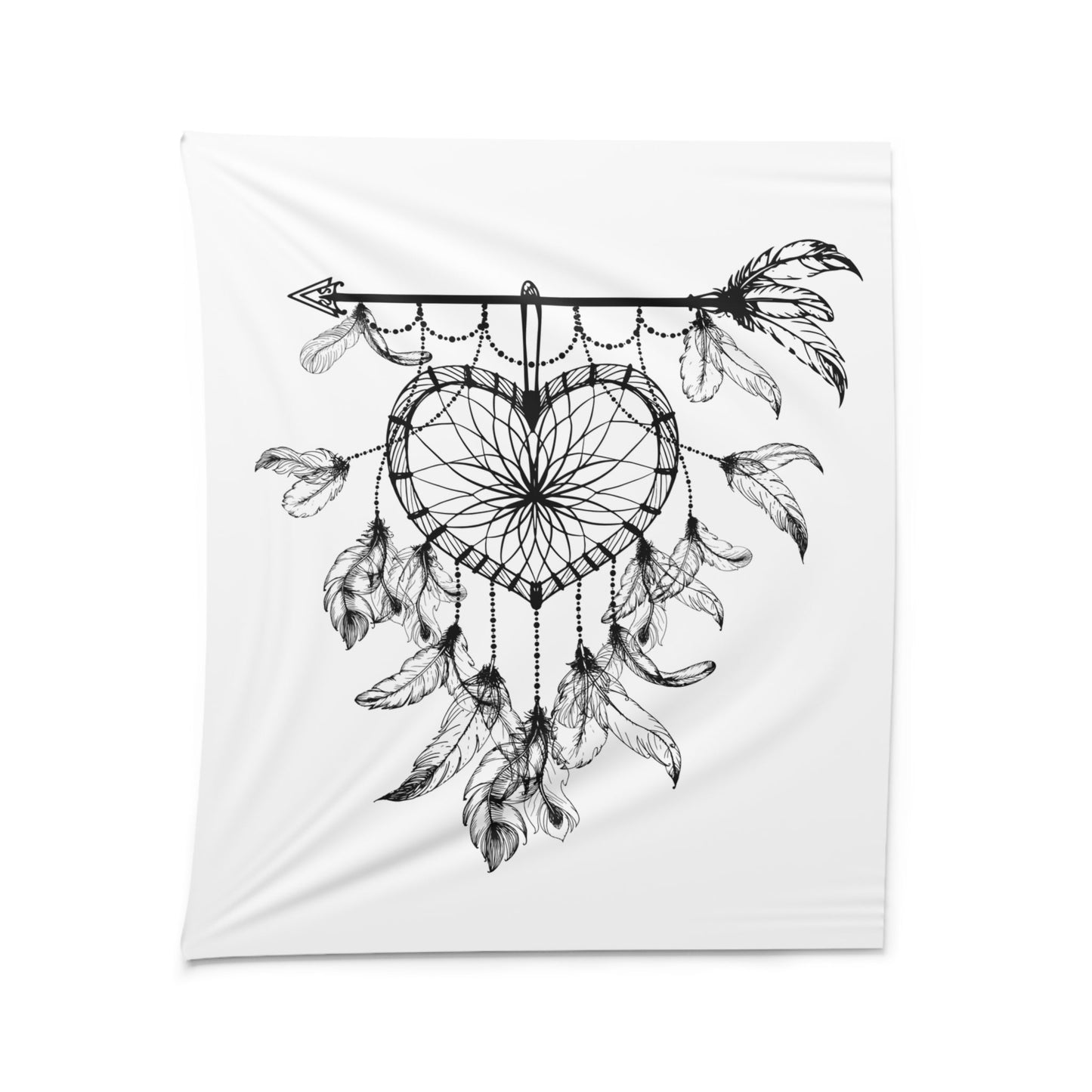TRAUMFÄNGER HERZFORM INDIANER SYMBOL  • Wandtuch • Wandttepich Schwarz Weiß • Wanddekor in v. Größen bis XXL