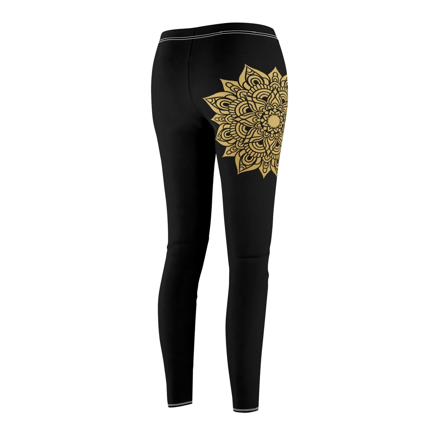 MANDALA BLUME GOLDGELB - Boho Style - Hippie Schwarze Damen Leggins • Beste Leggings für Sport & Alltag