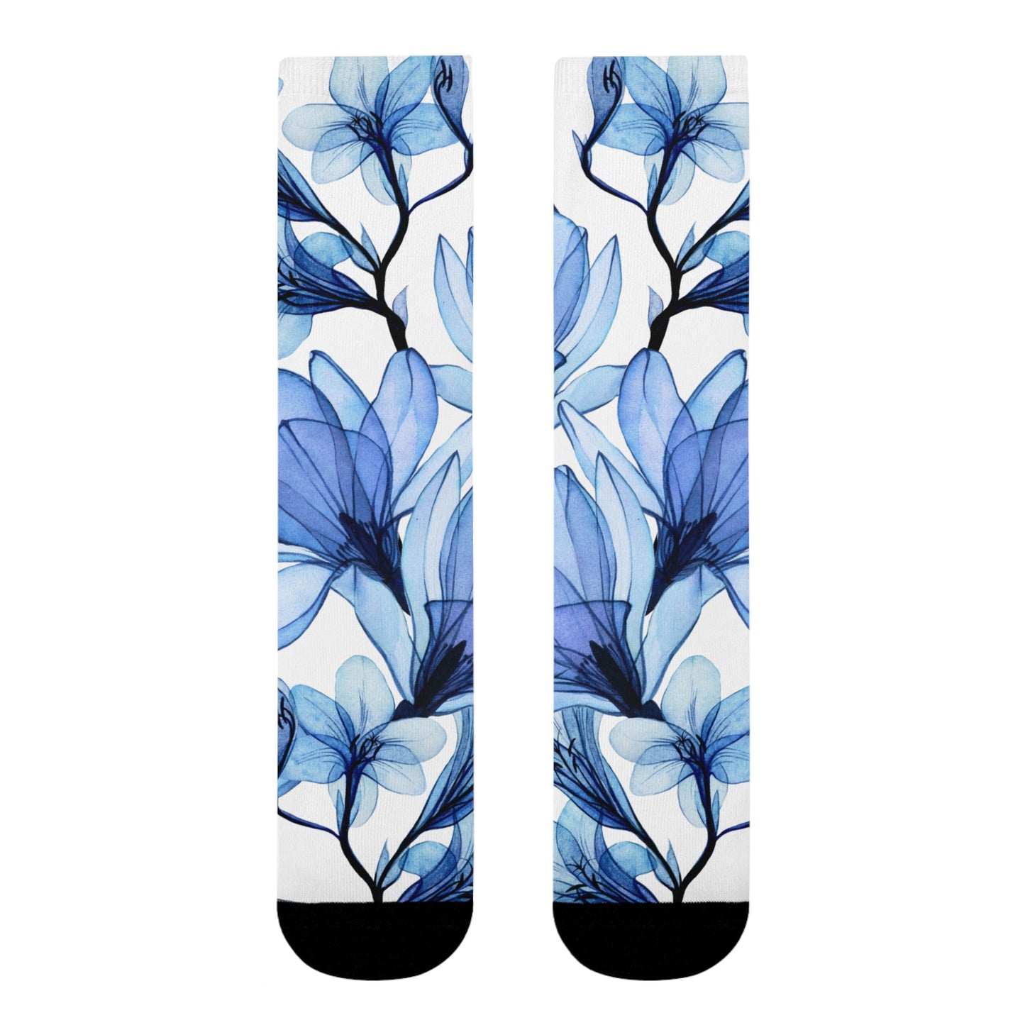 BLUMENMUSTER FLORAL AUßERGEWÖHNLICH • HAPPY SOCKS Crew Socken Blau Weiß mit Motiv