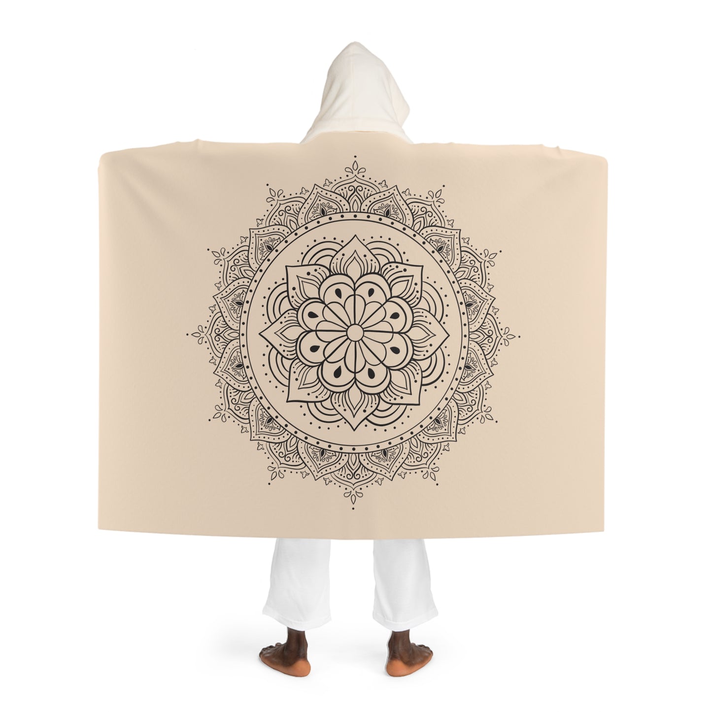 MANDALA BLUME MOTIV • Kapuzen Kuscheldecke Beige Creme • Wohndecke Sherpa 130cm x 180cm