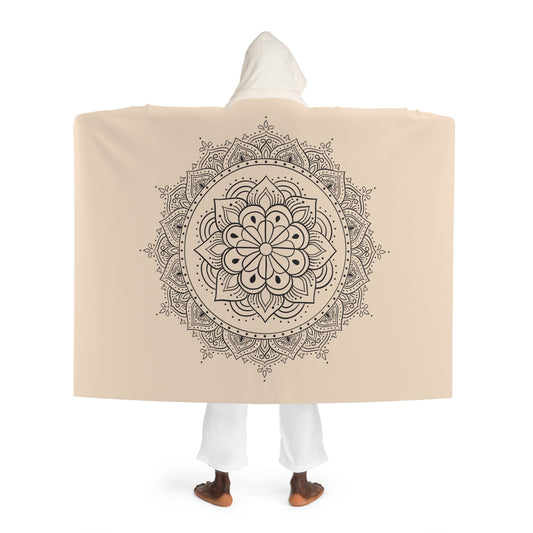 MANDALA BLUME MOTIV • Kapuzen Kuscheldecke Beige Creme • Wohndecke Sherpa 130cm x 180cm