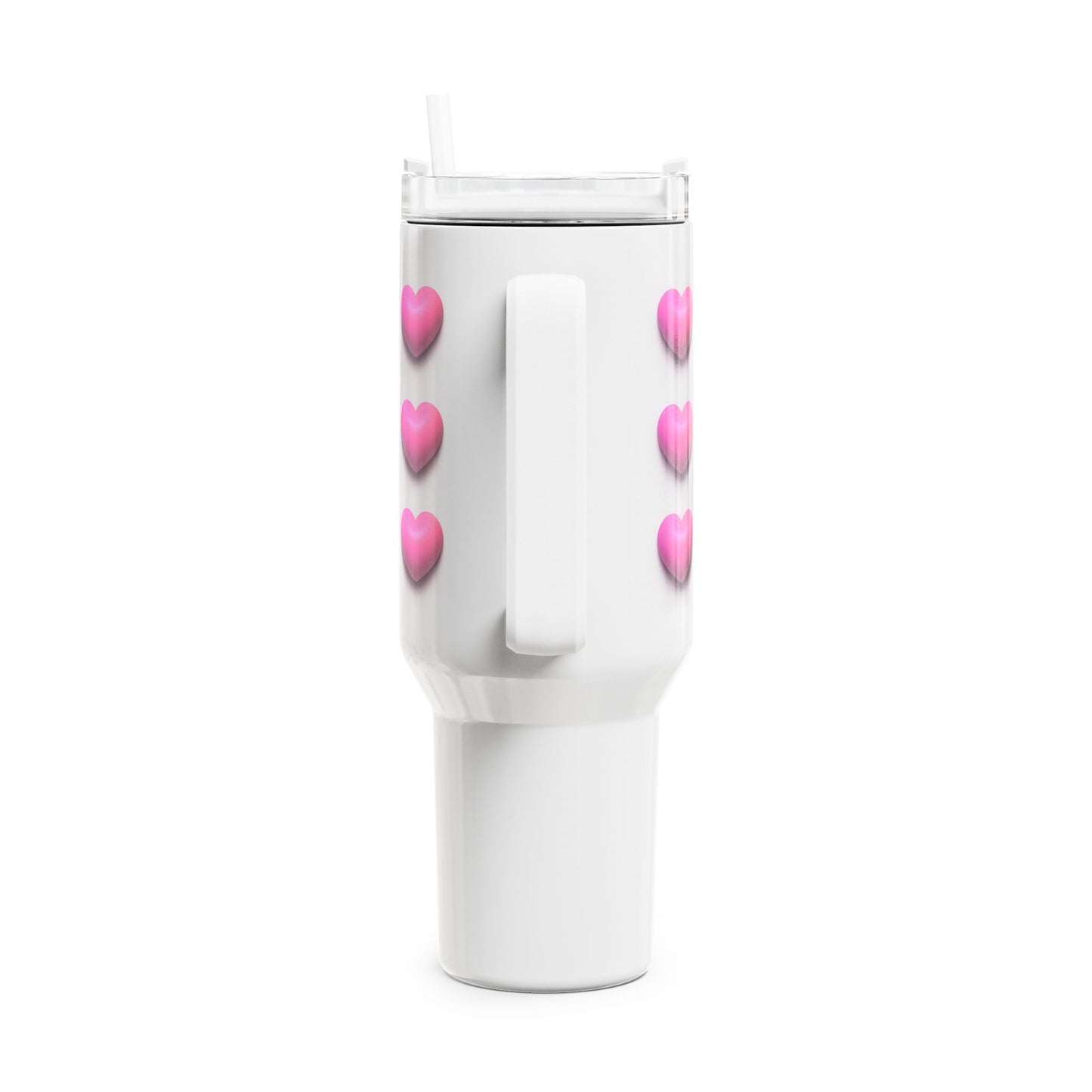 HERZEN MUSTER PINK 3D Illusion • Tumbler mit Henkel & Strohhalm • XXL Reisebecher 1,2L
