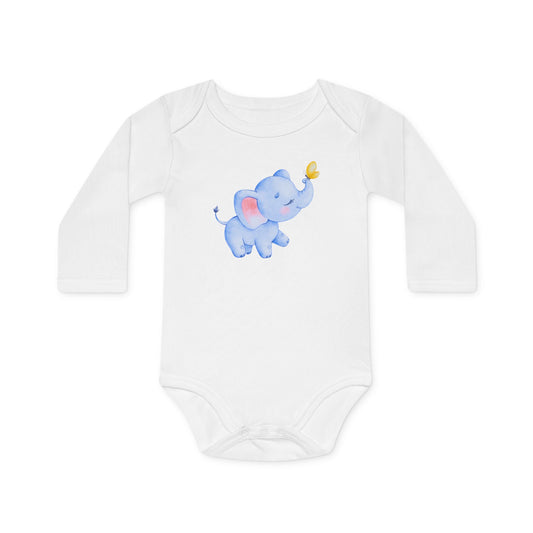 STRAMPLER ELEFANT MIT SCHMETTERLING • Niedlich Süßer Baby Body Langarm • Mädchen & Jungen • BIO Baumwolle 🌿