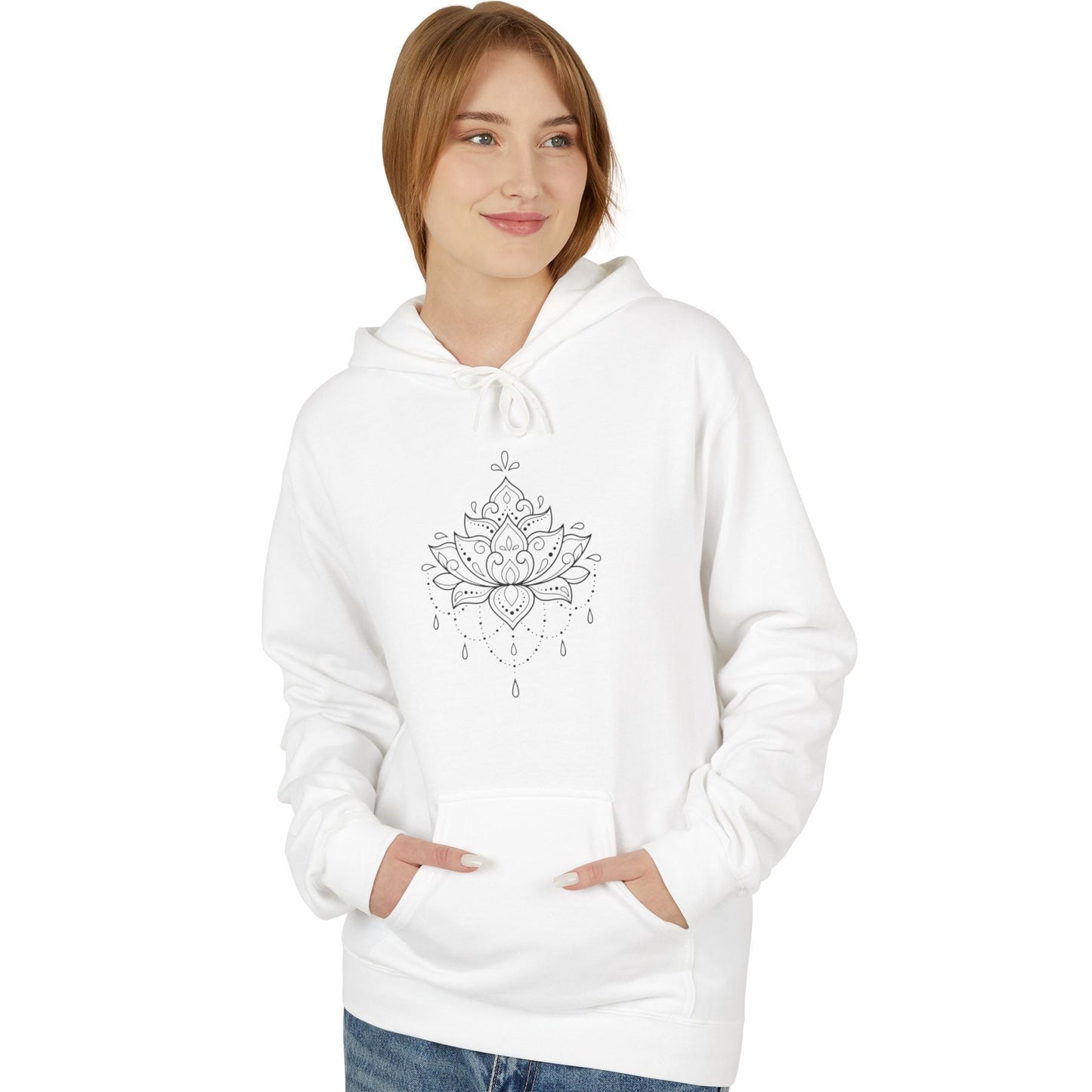 LOTUSBLÜTEN-ZEICHNUNG MINIMALISTISCH, ÄSTHETISCH SCHÖN •    Hoodie für Damen & Herren Kuschelpullover • Baumwolle 🌿