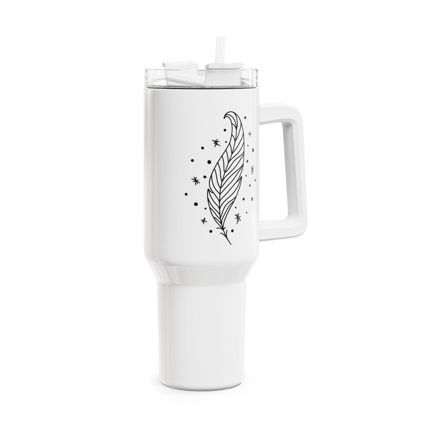 FEDER STERNE ZEICHNUNG • Tumbler mit Henkel & Strohhalm • XXL Reisebecher 1,2L - YOGA SANTA