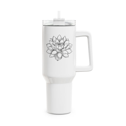 LOTUSBLÜTE FILIGRANE ZEICHNUNG • Tumbler mit Henkel & Strohhalm • XXL Reisebecher 1,2L - YOGA SANTA