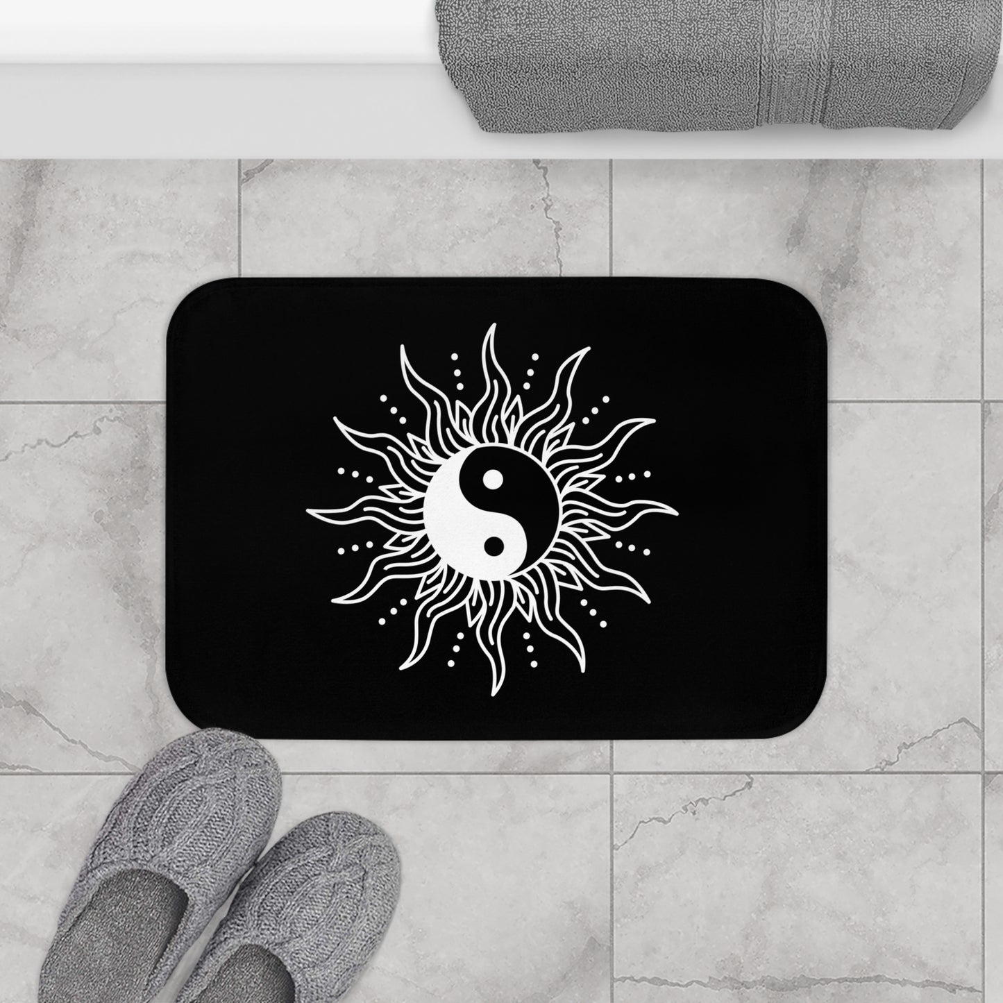 YING YANG - SPIRITUELLES MOTIV • Badvorleger Schwarz / Fussmatte / Badteppich EXTRA Weich • 43 x 61 cm & 53 x 86 cm