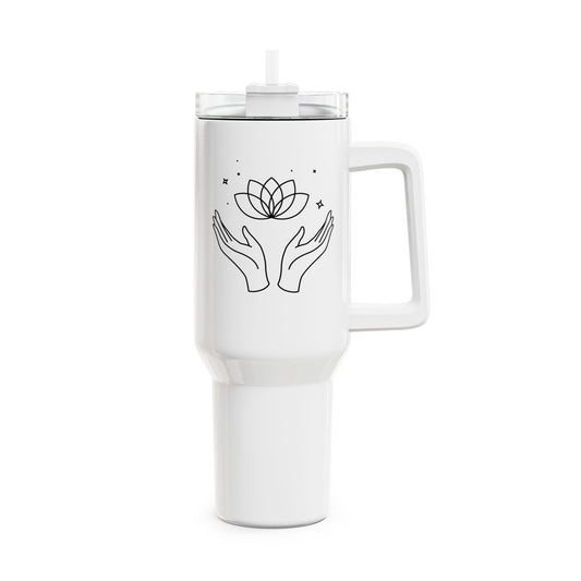 LOTUS MAGIE ZAUBER SPIRITUELLES SYMBOL • Tumbler mit Henkel & Strohhalm • XXL Reisebecher 1,2L - YOGA SANTA