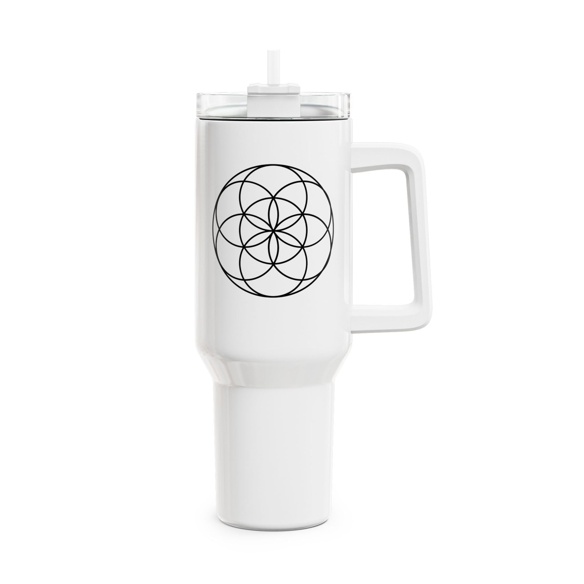 SEED OF LIFE - Samen des Lebens • Heilige Geometrie • Tumbler mit Henkel & Strohhalm • XXL Reisebecher 1,2L - YOGA SANTA