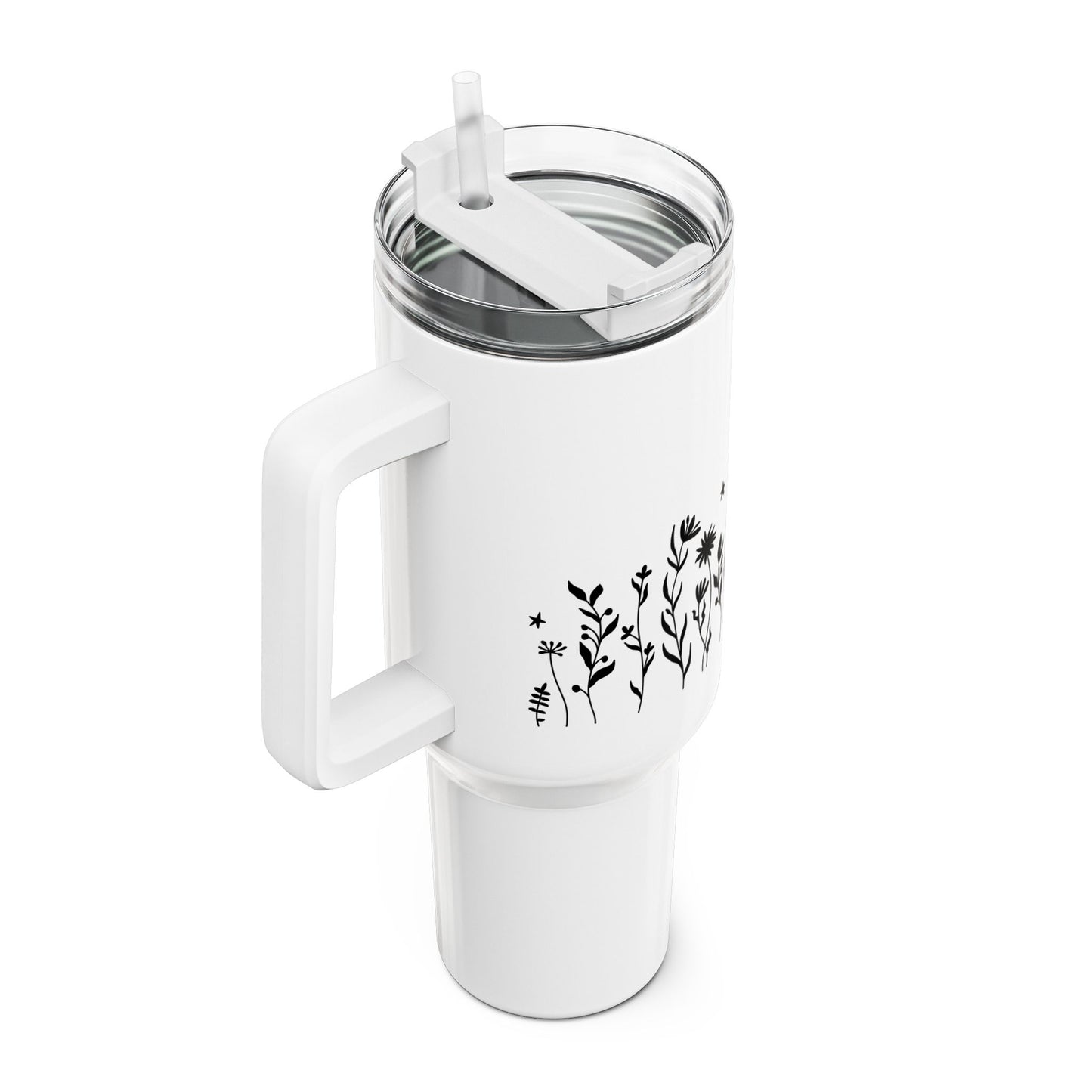SOMMERBLUMEN WIESE • Tumbler mit Henkel & Strohhalm • XXL Reisebecher 1,2L