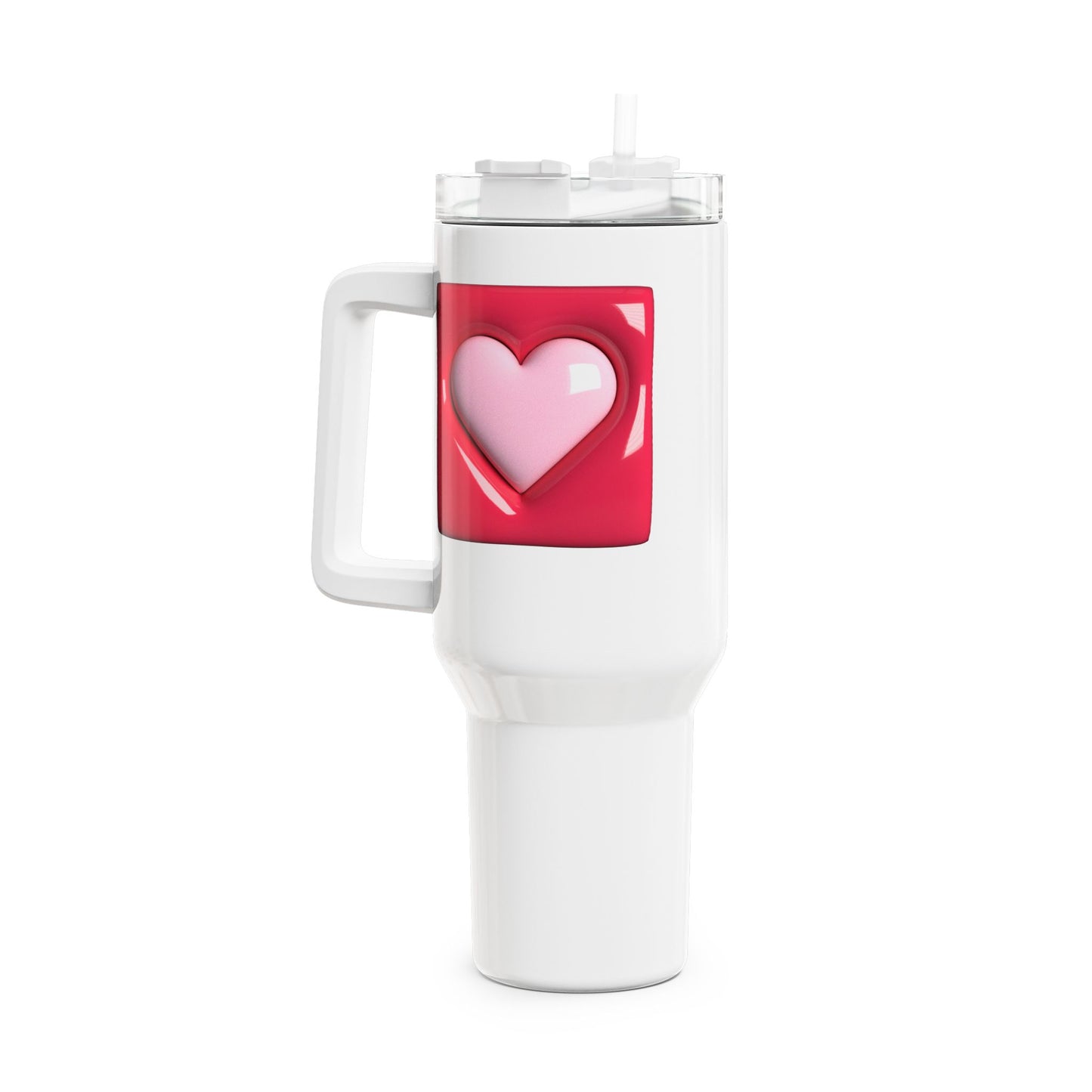 HERZ ROSA PINK 3D Illusion • Tumbler mit Henkel & Strohhalm • XXL Reisebecher 1,2L