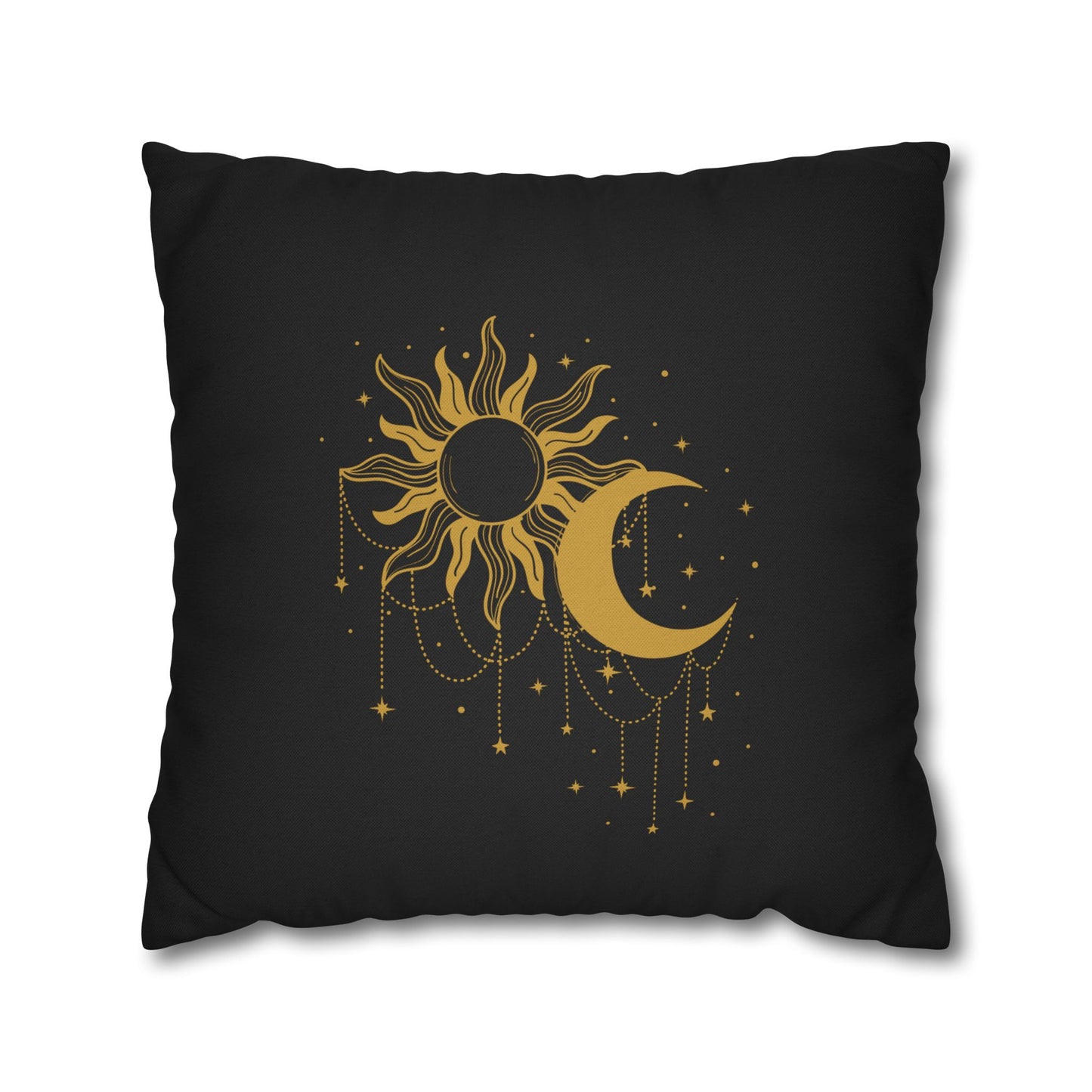 SONNE MOND STERNENHIMMEL • Deko Kissenbezug mit Reißverschluss Quadratisch Schwarz