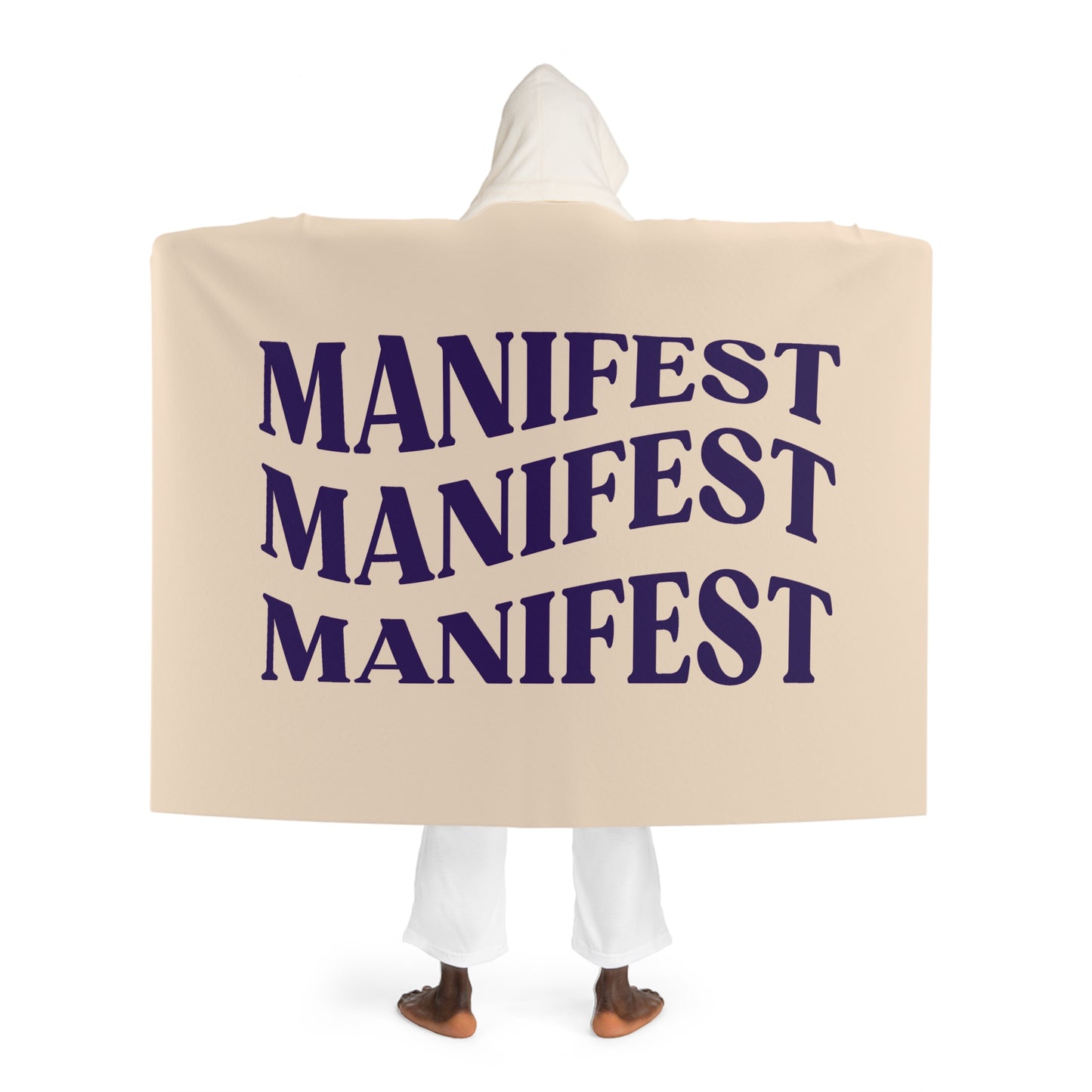 MANIFEST - Positive Affirmatioin • Kapuzen Kuscheldecke Beige Creme • Wohndecke Sherpa 130cm x 180cm
