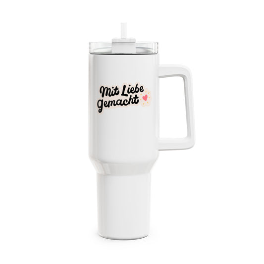 MIT LIEBE GEMACHT • Liebesbeweis Geschenk, LOVE Liebesbotschaft • Tumbler mit Henkel & Strohhalm • XXL Reisebecher 1,2L - YOGA SANTA