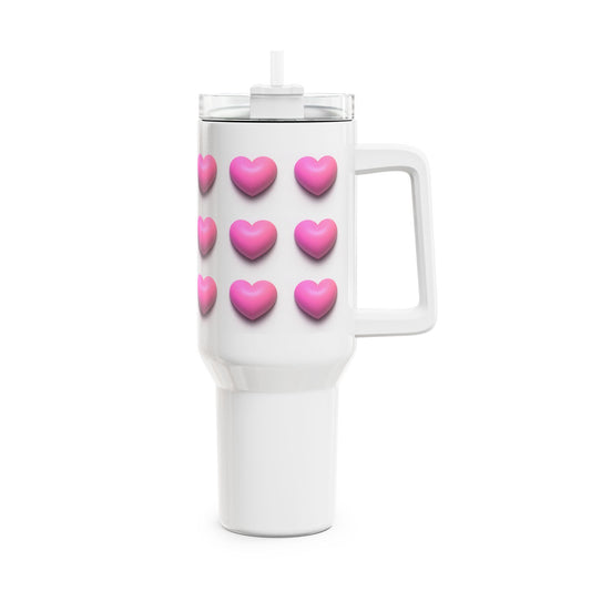 HERZEN MUSTER PINK 3D Illusion • Tumbler mit Henkel & Strohhalm • XXL Reisebecher 1,2L