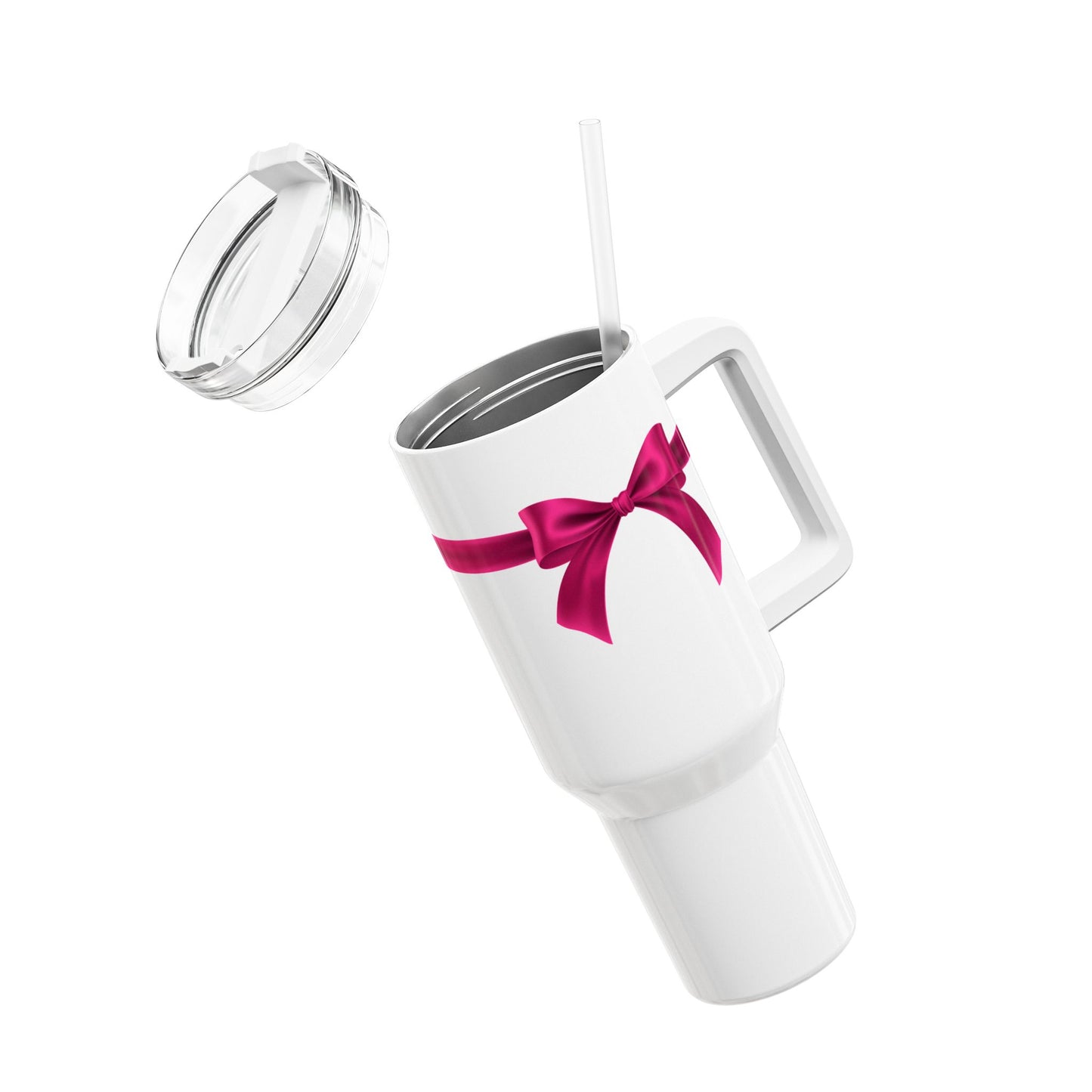 SCHLEIFE GESCHENKSCHLEIFE PINK - Lustig Witzige Geschenkidee Humor • Tumbler mit Henkel & Strohhalm • XXL Reisebecher 1,2L