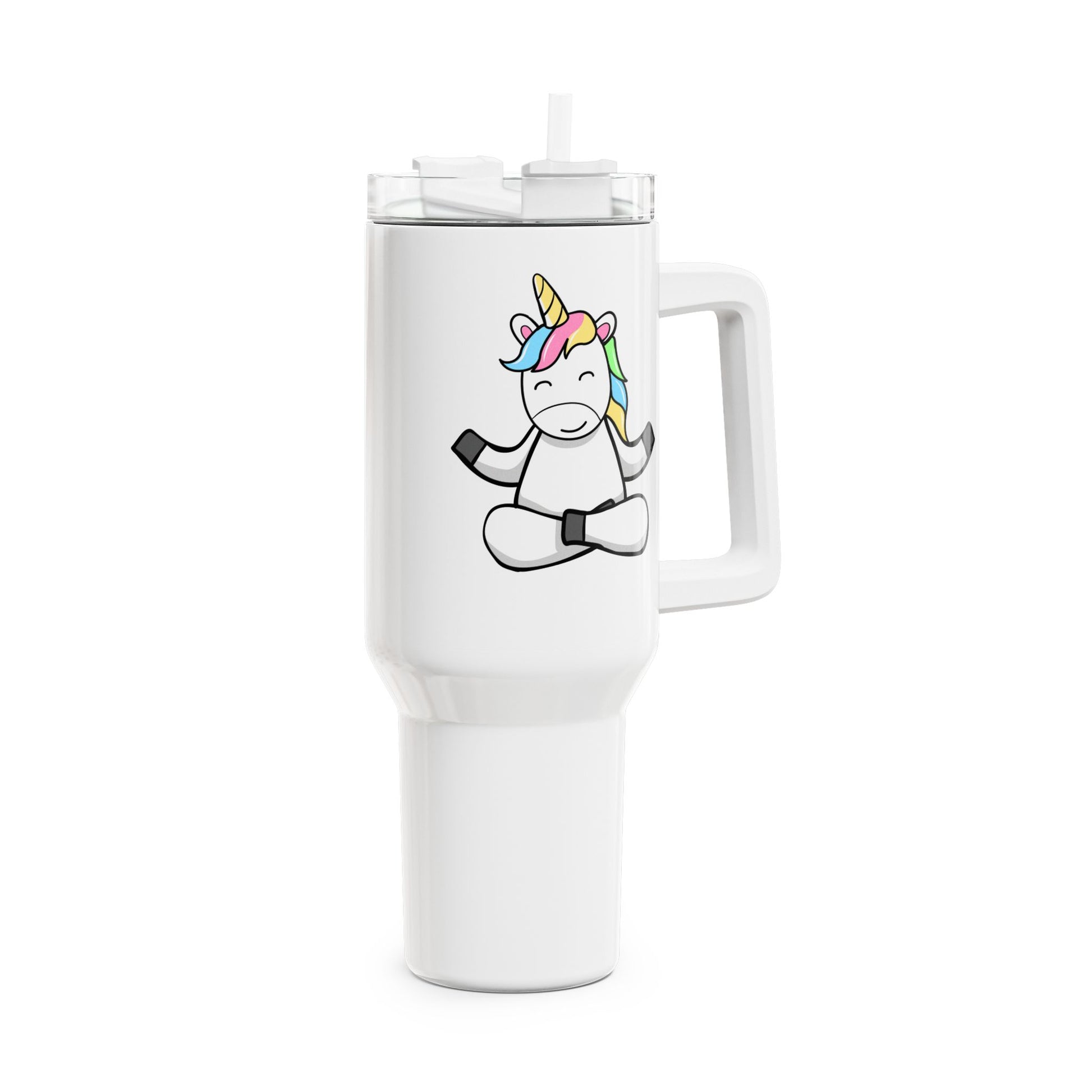EINHORN NIEDLICH SÜß COMIC ZEICHNUNG REGENBOGEN • Tumbler mit Henkel & Strohhalm • XXL Reisebecher 1,2L - YOGA SANTA