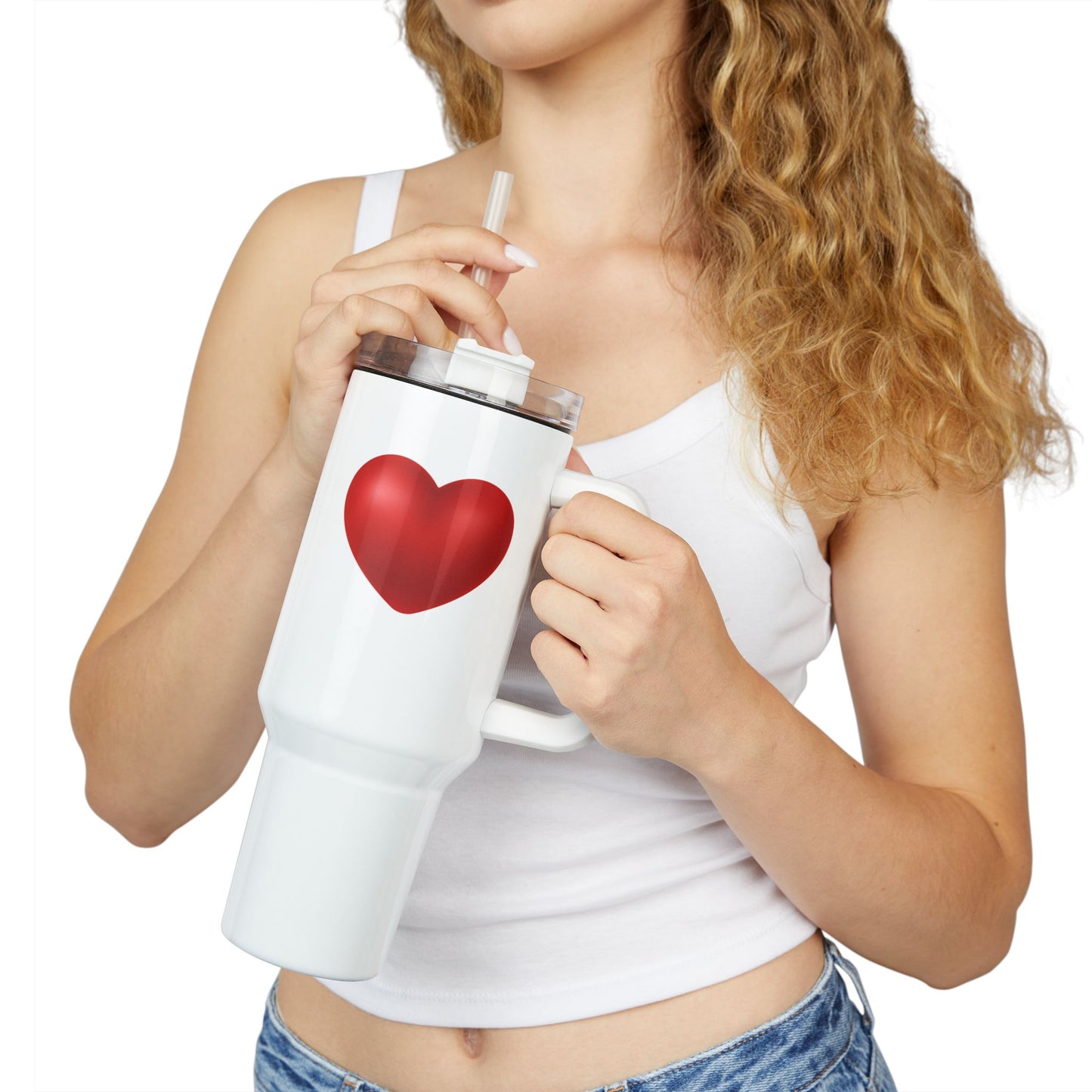ROTES LIEBESHERZ LIEBESBEWEIS Geschenkidee • Tumbler mit Henkel & Strohhalm • XXL Reisebecher 1,2L