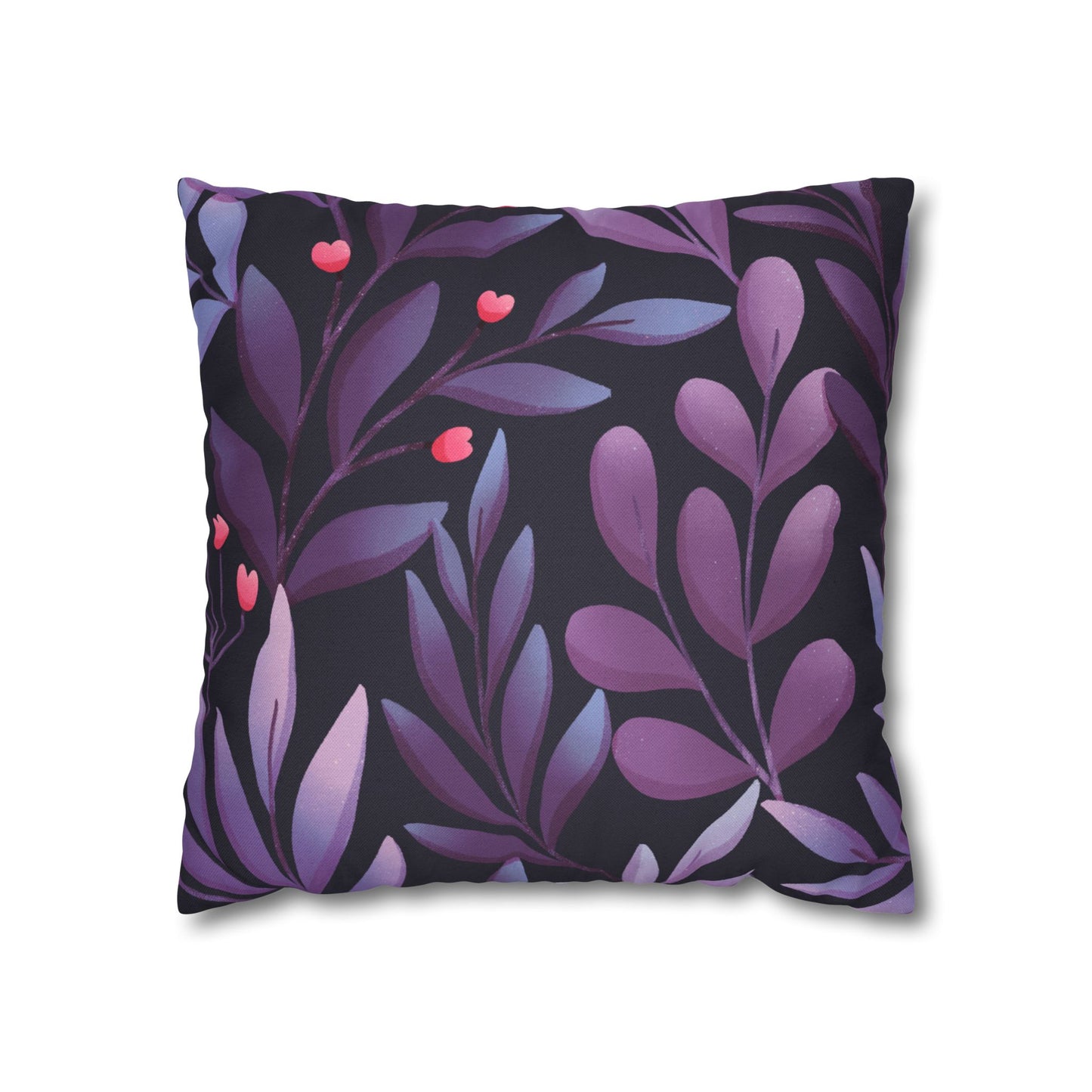 BLÄTTER FLORAL LILA VIOLET • Deko Kissenbezug mit Reißverschluss Quadratisch Schwarz