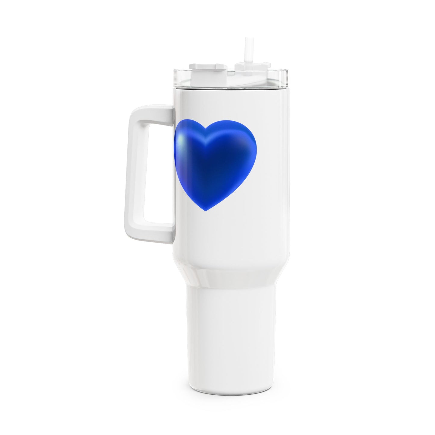 BLAUES HERZ GLÄNZEND 3D ILLUSION • Tumbler mit Henkel & Strohhalm • XXL Reisebecher 1,2L