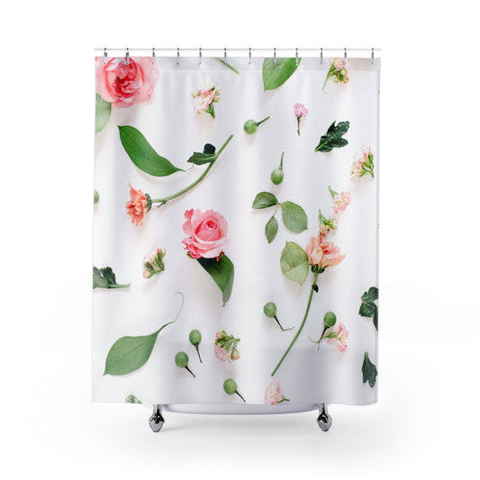 DUSCHVORHANG MIT ROSEN BLUMENMUSTER • Schöner Duschvorhang 180x200 cm Weiss