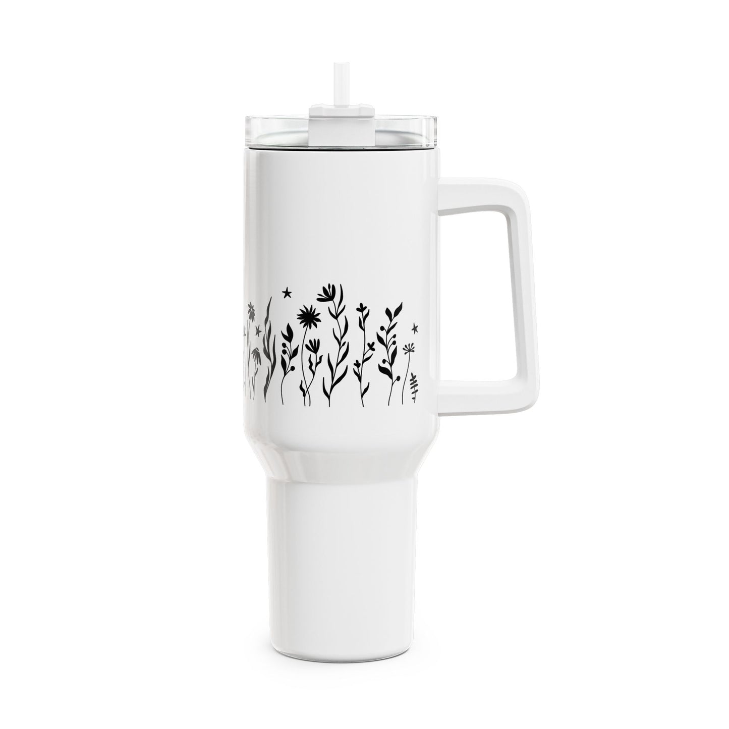 BLUMENWIESE BLÜMCHEN MOTIV • Tumbler mit Henkel & Strohhalm • XXL Reisebecher 1,2L