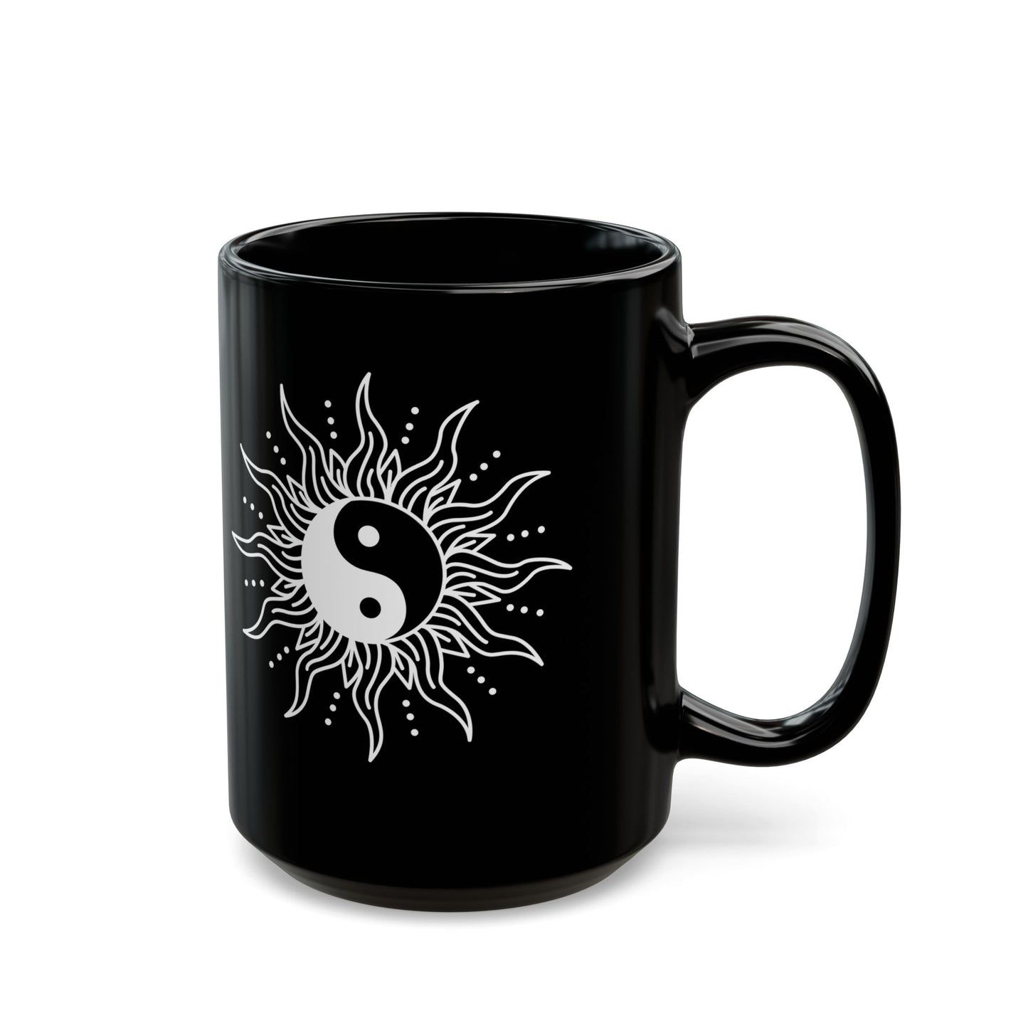 YING YANG SONNE • Spirituelles Design • 440ml XXL Kaffeebecher Schwarz - YOGA SANTA